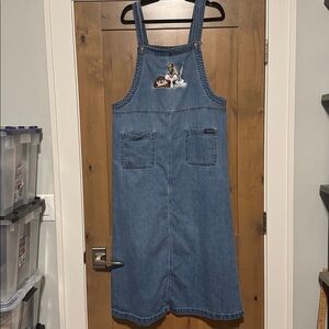 Vintage 80s 90s Looney Tunes denim jumper overall Maxi dress Womens XL Mature
